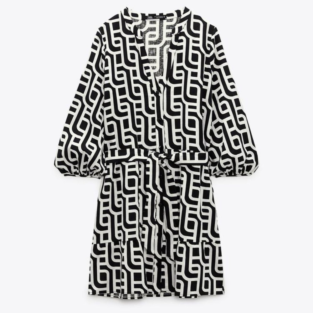 Zara Geometric Black and White Dress